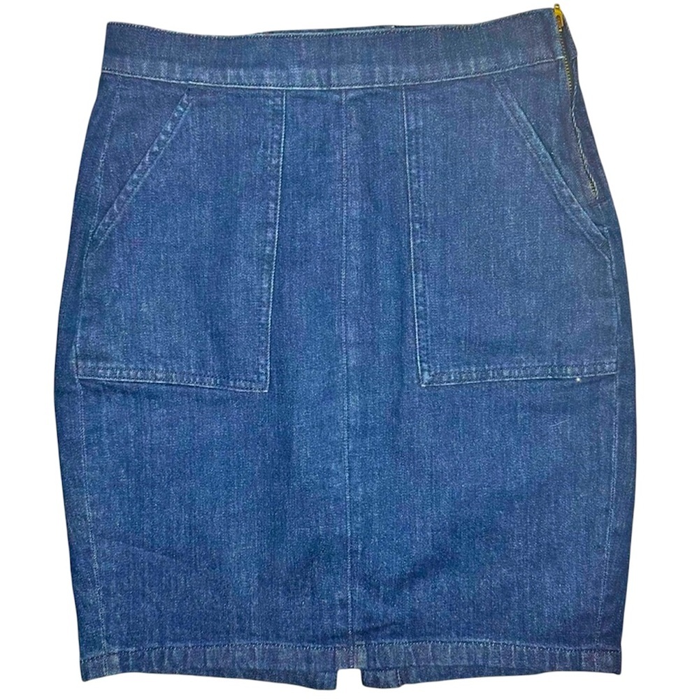 Jean Skirt J Crew Womens 25 US 2/4 Lace Up Back Blue Denim Pencil Pockets Small